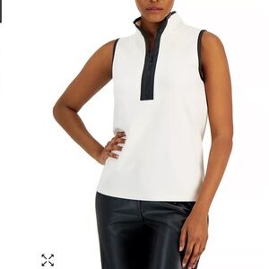 Anne Klein sleeveless top with quarter zip and contrast trim